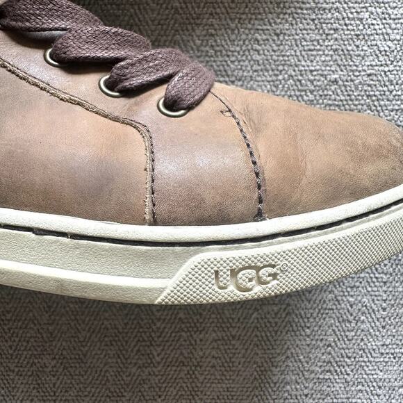 UGG Gradie Hi Top Trainer Sneakers Women 9.5 Brown Leather Lace Up - Picture 5 of 7